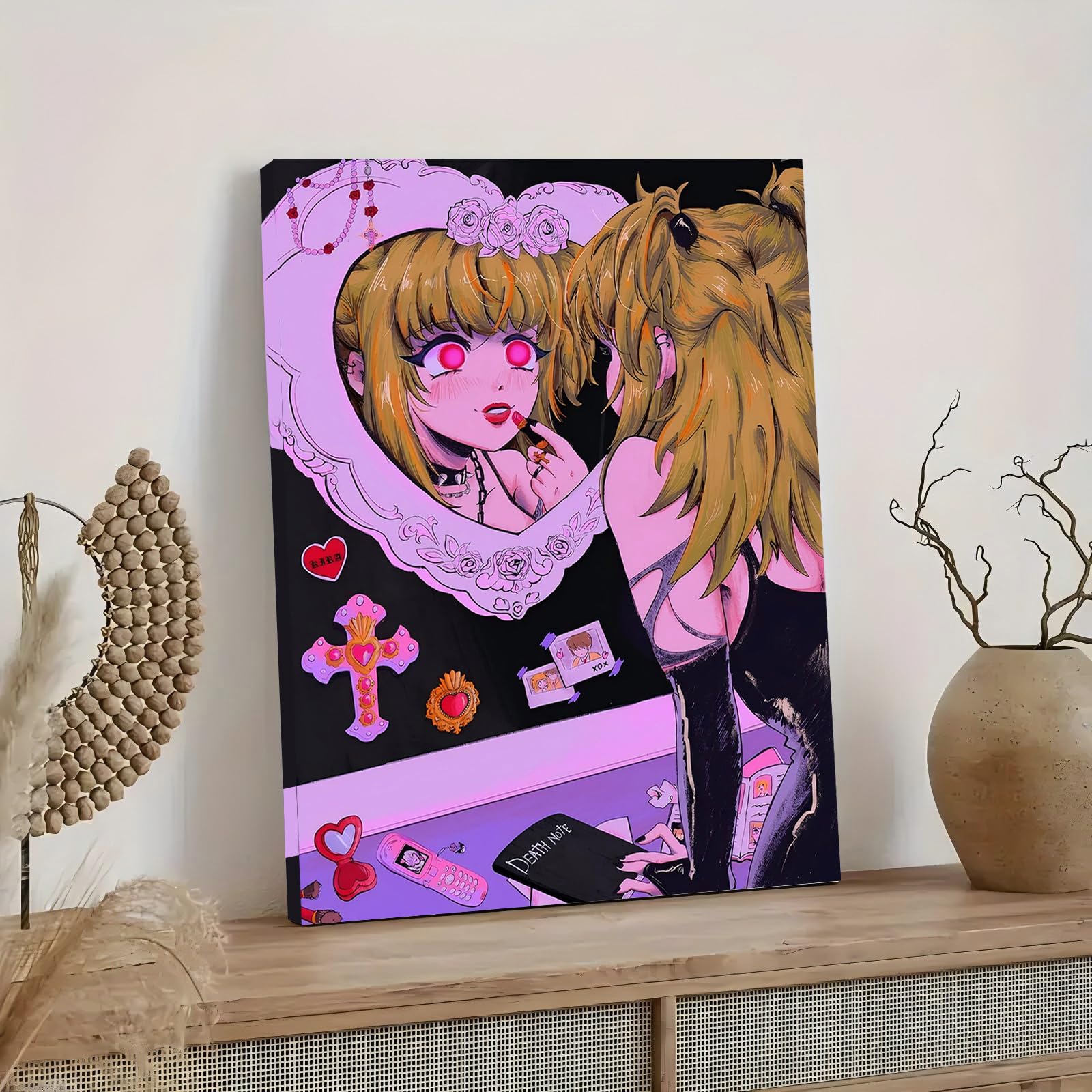 Retro Pink Anime Girl Poster Misa Canvas Posters Room Boys Bedroom Office Decoration Gifts Wall Art Decoration Printing Posters 12x18inchs(30x45cm): 18L" x 12W" Frame-style