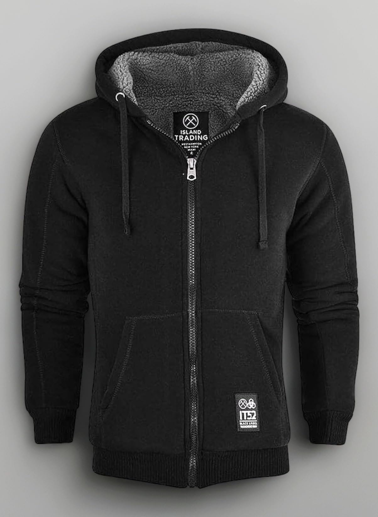 Mens Cotton Padded Borg Fleece Sherpa Lined Full Zip Up Hoodie Sweatshirt Jacket