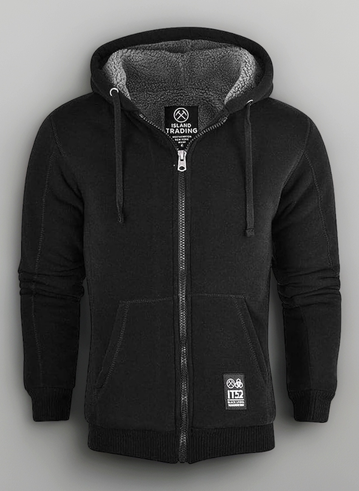 Mens Cotton Padded Borg Fleece Sherpa Lined Full Zip Up Hoodie Sweatshirt Jacket