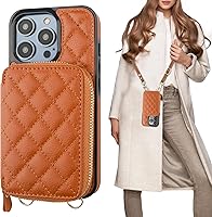 Vista 15 de Bocasal Funda tipo cartera cruzada para iPhone 14 Pro, funda de piel sintética con cremallera y bloqueo RFID, cartera tipo bolso con tapa, soporte