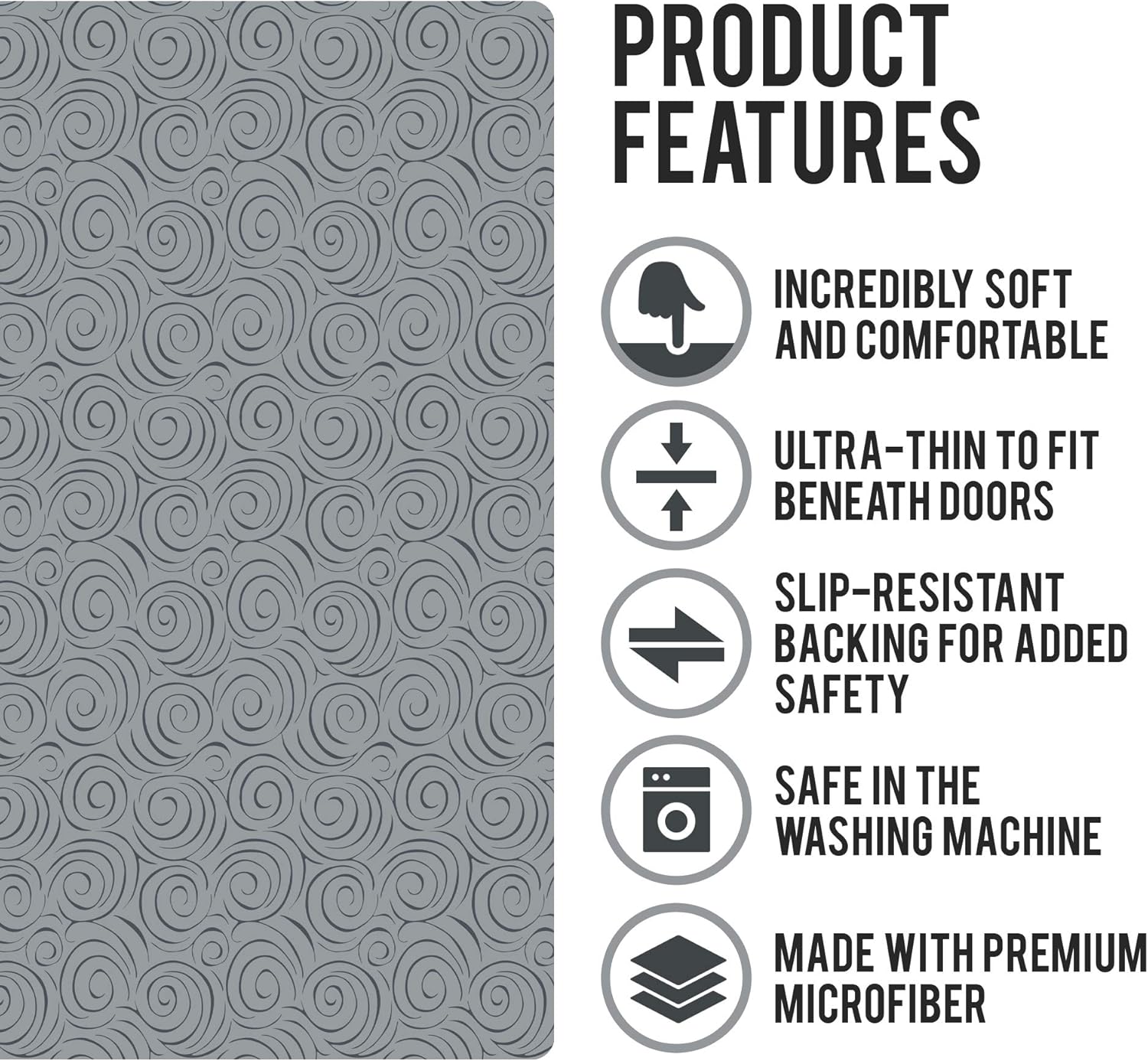 Shape28 Bathroom Set of 3 Mats Bathtub Shower 28x20 Inches Vanity 24x18 Inches Toilet 20x16 Inches Microfiber None Slip in Gray Color Design 4T