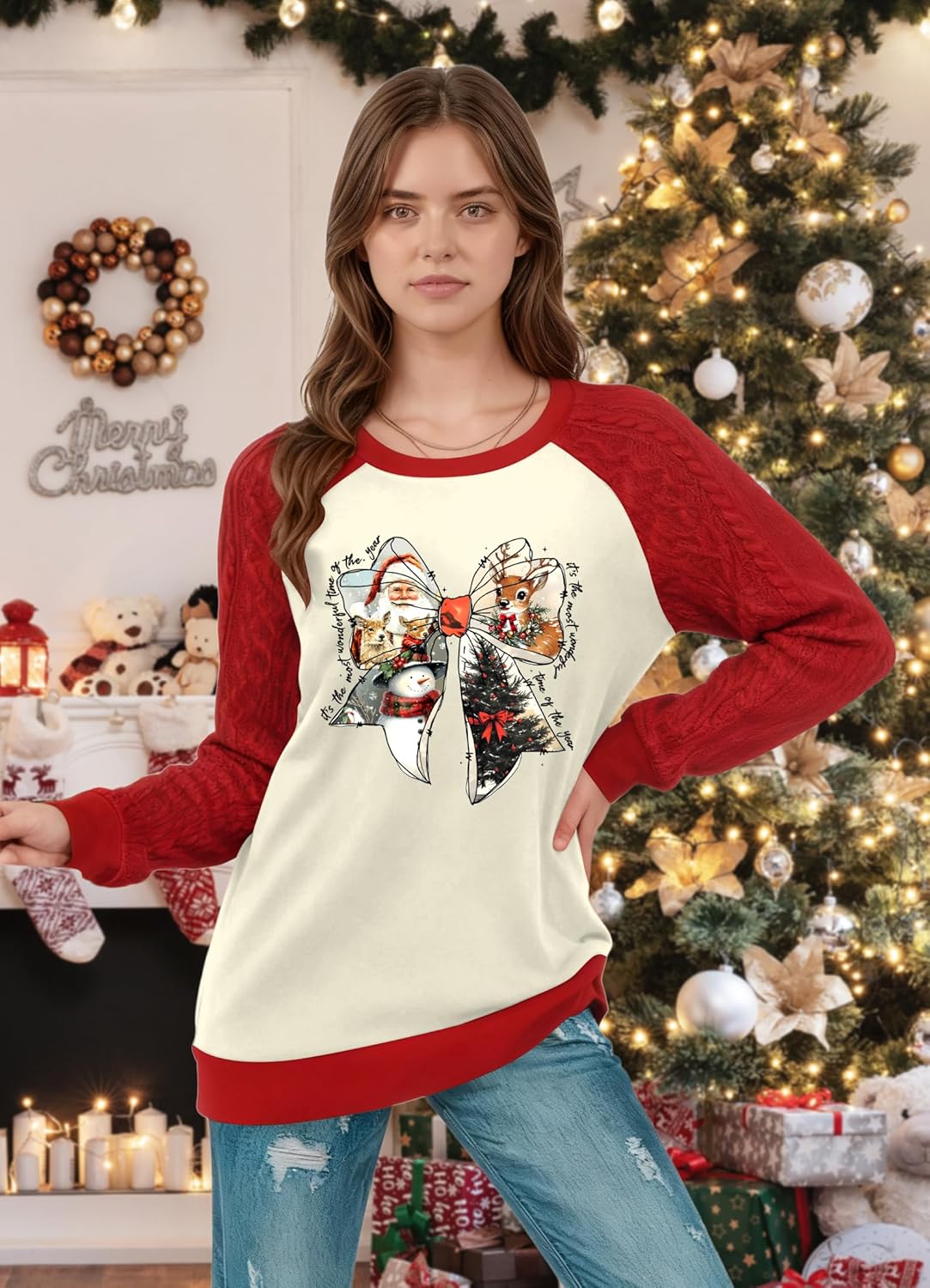 LHBNK Christmas Shirts for Women: Merry Christmas T-Shirt Xmas Buffalo Plaid Long Sleeve Casual Holiday Tops - Image 5