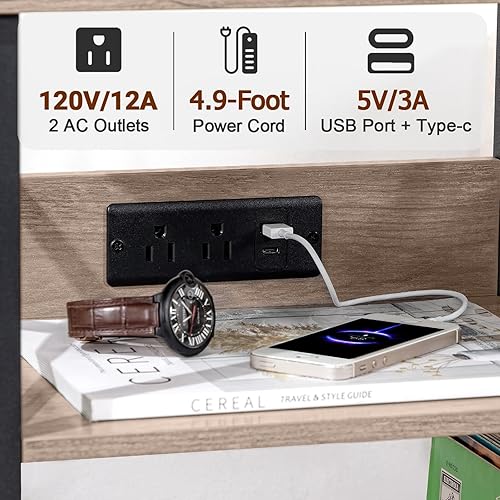 Miniatura 3 de AMHANCIBLE HETCD01BR-1 - Soporte para tocadiscos con estación de carga, soporte para tocadiscos con armario de almacenamiento, mesa auxiliar de 3