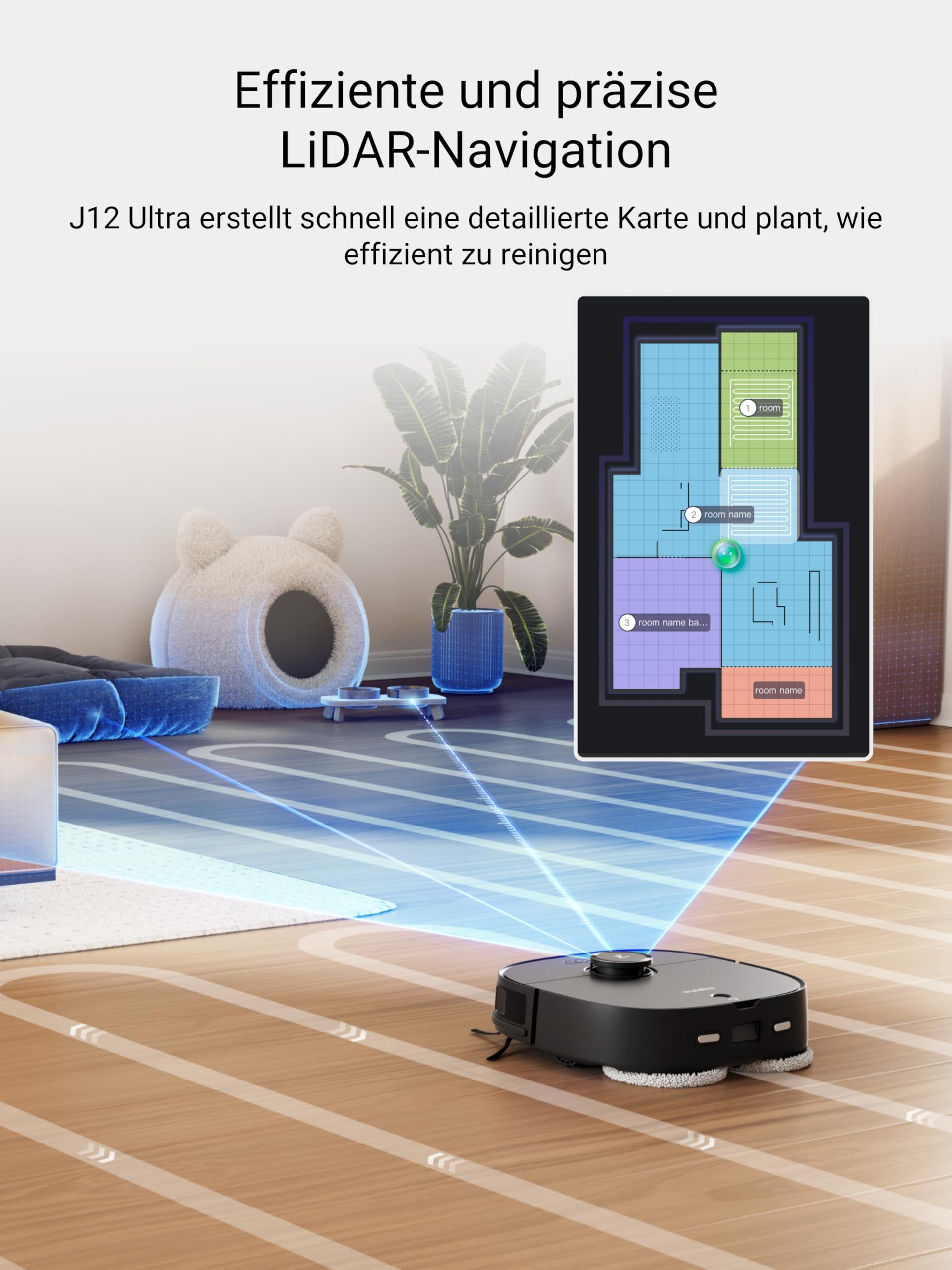 Eureka J12 Ultra Roboterstaubsauger mit Wischfunktion (Selbstentleerung, Wasch- und Trocknung), 5000Pa Saugkraft, Rotierende Wischfunktion, Dual-LiDAR Navigation, 3D KI-Hindernisvermeidung