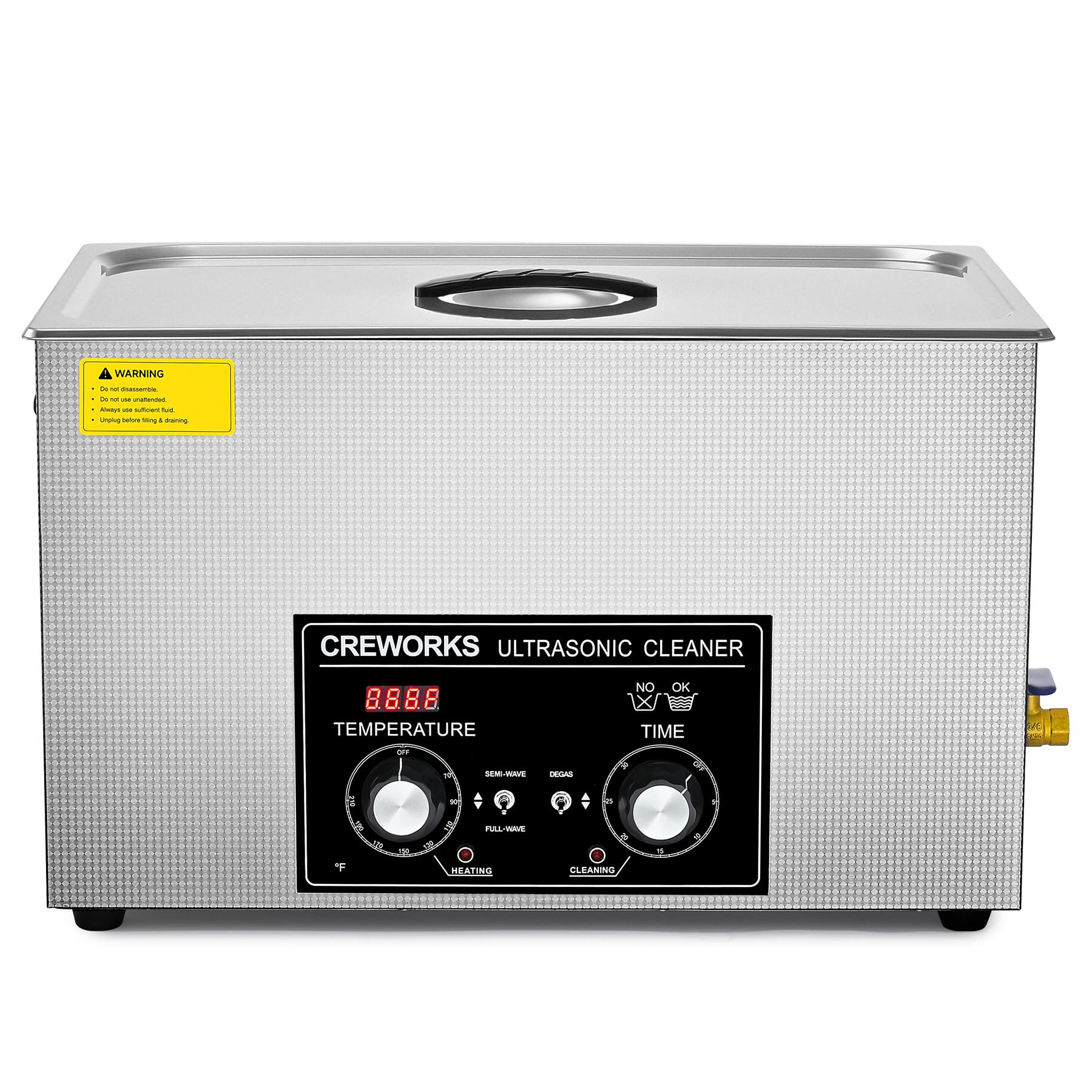 CREWORKS 30L Vasca Ultrasuoni in Acciaio Inossidabile con Riscaldatore e Timer 600W Pulitore Ultrasuoni Industriale con Modalità Degas e Delicata per Casa Laboratorio Utensili