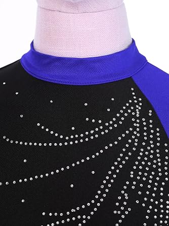 Women Shiny Rhinestone Long Sleeve Gymnastics Leotard Bodysuit Stage Performance Work Out