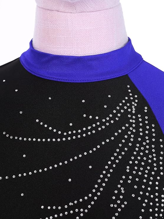 Women Shiny Rhinestone Long Sleeve Gymnastics Leotard Bodysuit Stage Performance Work Out