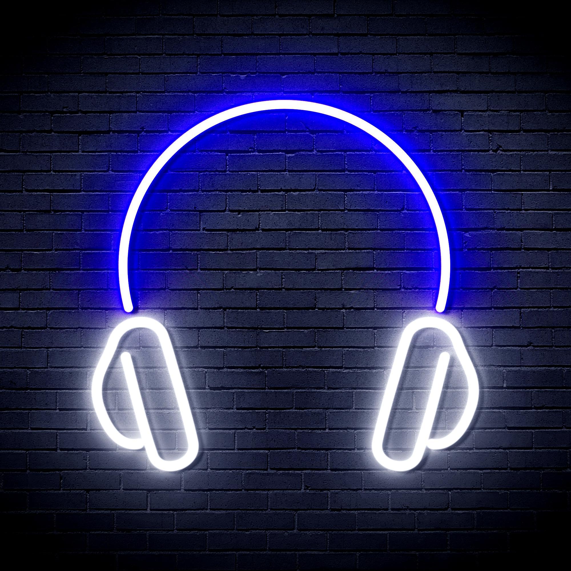 ADVPRO Headphone Flex Silicone LED Neon Sign - White & Blue - st16s44-fnu0033-wb