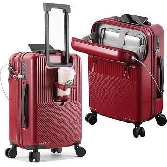 Hard Shell Suitcase Medium Size Lightweight Small Travel Suitcase with Wheels to Open from the Front Hand Luggage with Laptop Compartment and Combination Lock Red 20 Inches