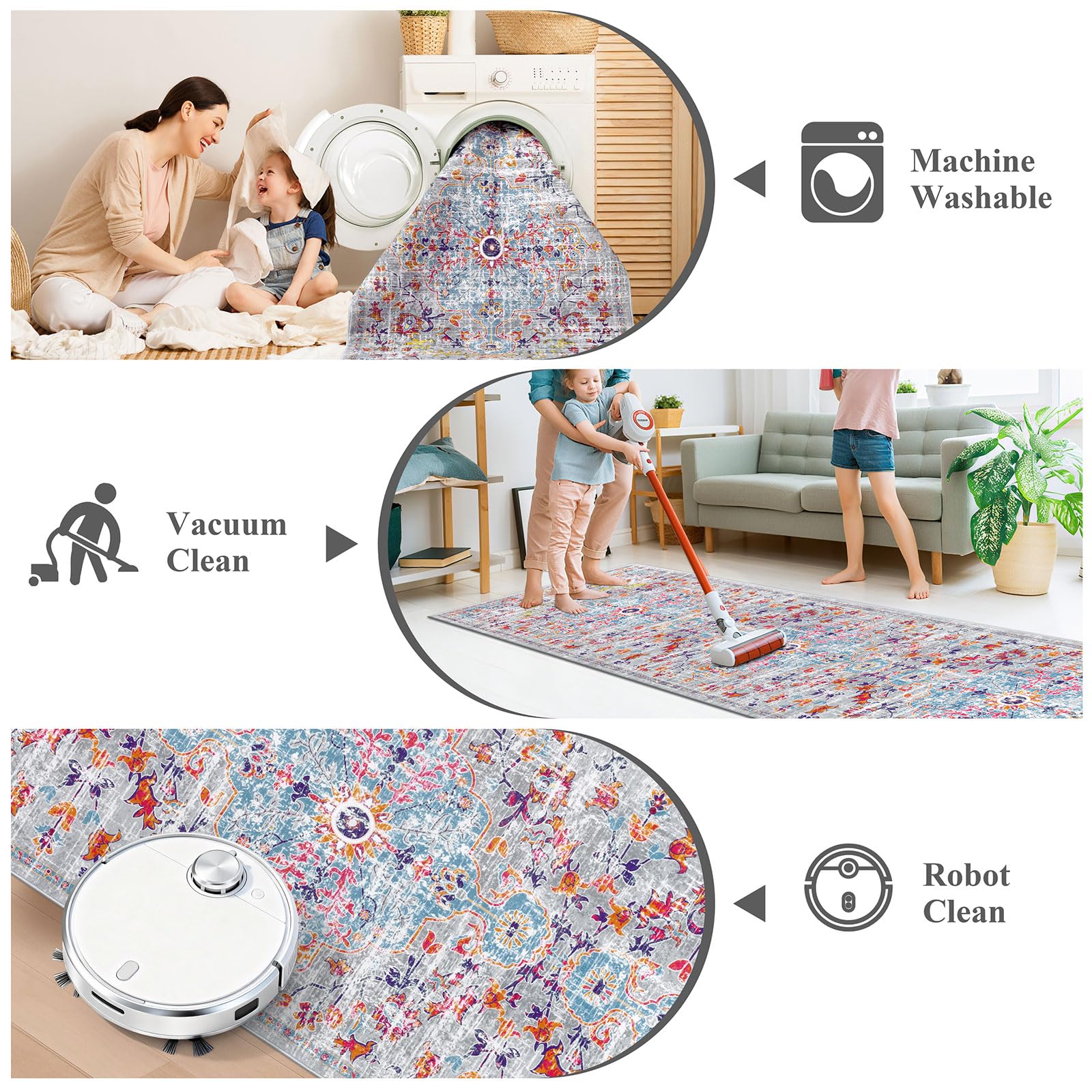 SHACOS Teppich Läufer 80x300 cm Weicher Läufer Flur Waschbar Boho Teppichläufer rutschfest Flur Teppich für Wohnzimmer, Schlafzimmer, Küche, Bunt