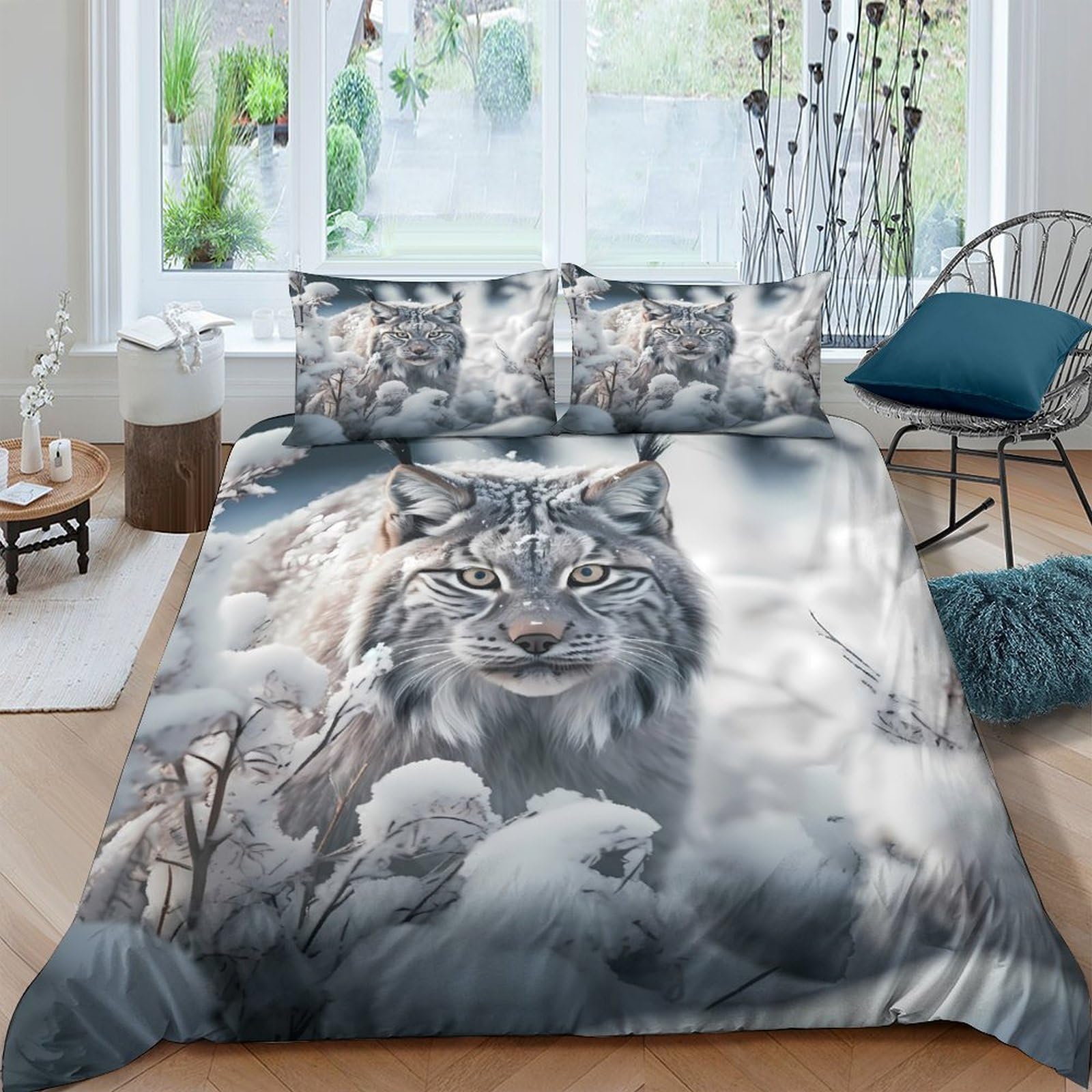 Ctjqhvkz Style-10 3D Printed Wolf Forest Fitted Sheet Microfiber Soft Breathable Snowy Lynx Bed Cover For Bedroom Dorm Mattress Protection Decor Single（135X200cm）