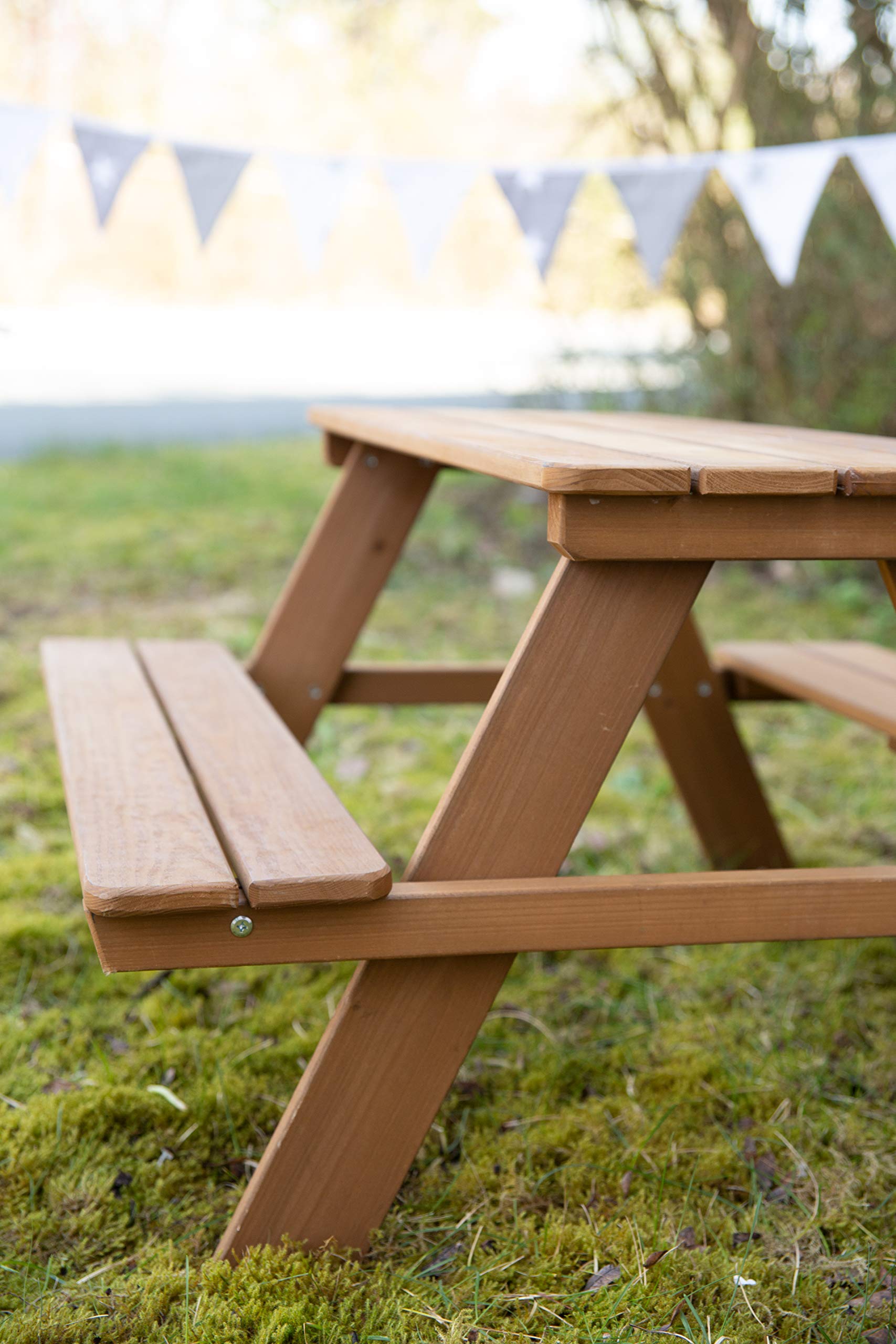 Ensemble de Table et Bancs Picnic Bois Massif Résistant aux Intempéries 4 Places 89 x 85 cm 100 Kg Teinté Teck