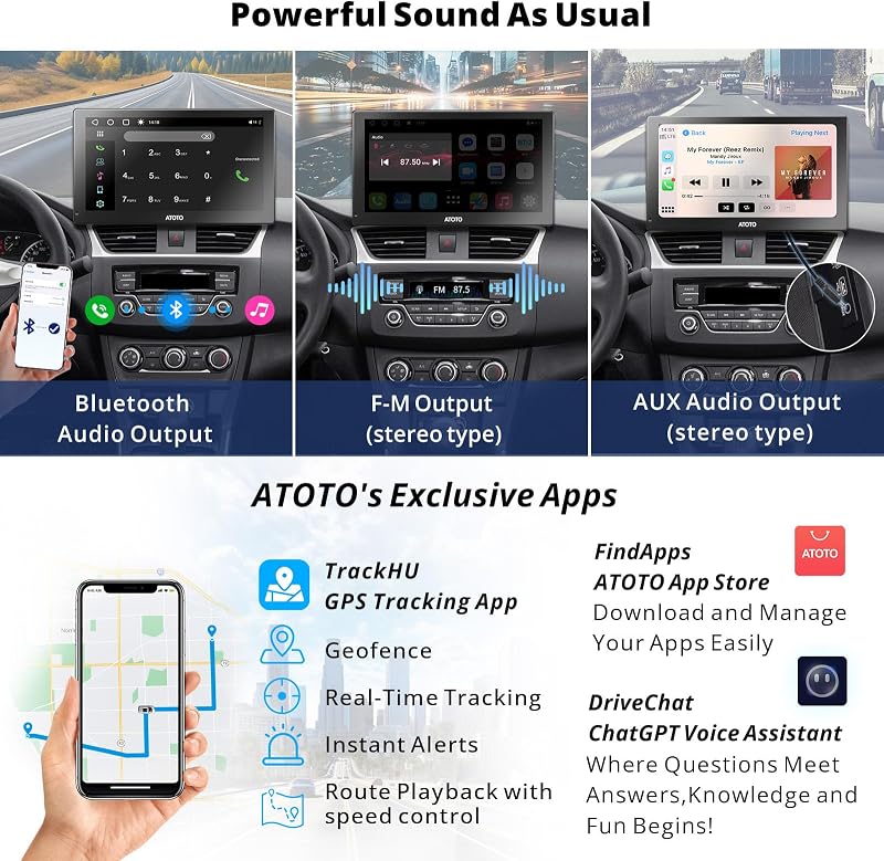 ATOTO P9 9" QLED Android Hordozható Autós Navigáció, 4G+32G Autórádió, Vezeték Nélküli CarPlay, 1080P Tolatókamera, GPS Nyomkövetés, 4G-LTE,