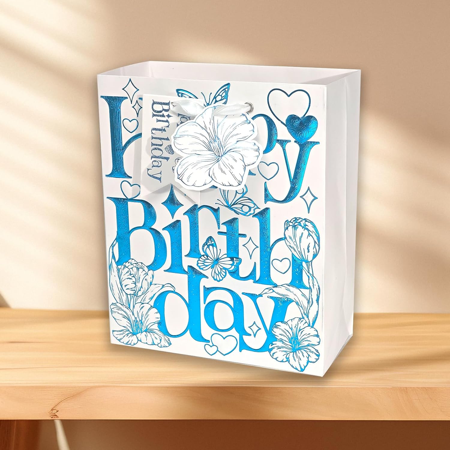 suosicn Assorted Sizes Birthday Gift Bag with Handle and Tissue Paper for Kids, Women, Girls, Baby Shower, Newborn, New Moms or Parents (6 Blue Tulip) - Image 4