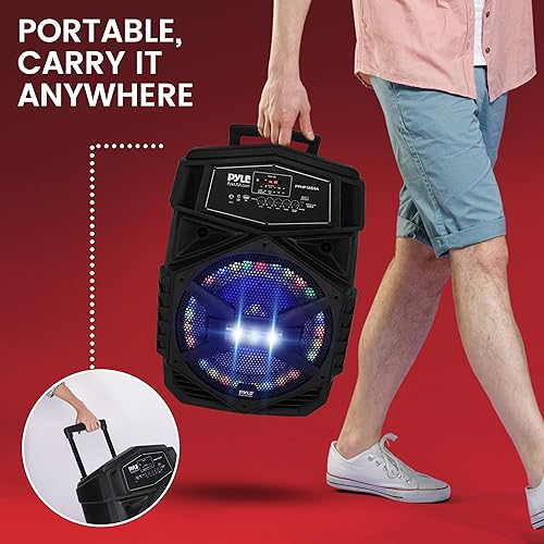 Miniatura 13 de Pyle Altavoz PA Bluetooth portátil – Sistema de audio de karaoke BT recargable de 300 W 8 pulgadas para exteriores – Luces de fiesta multicolor