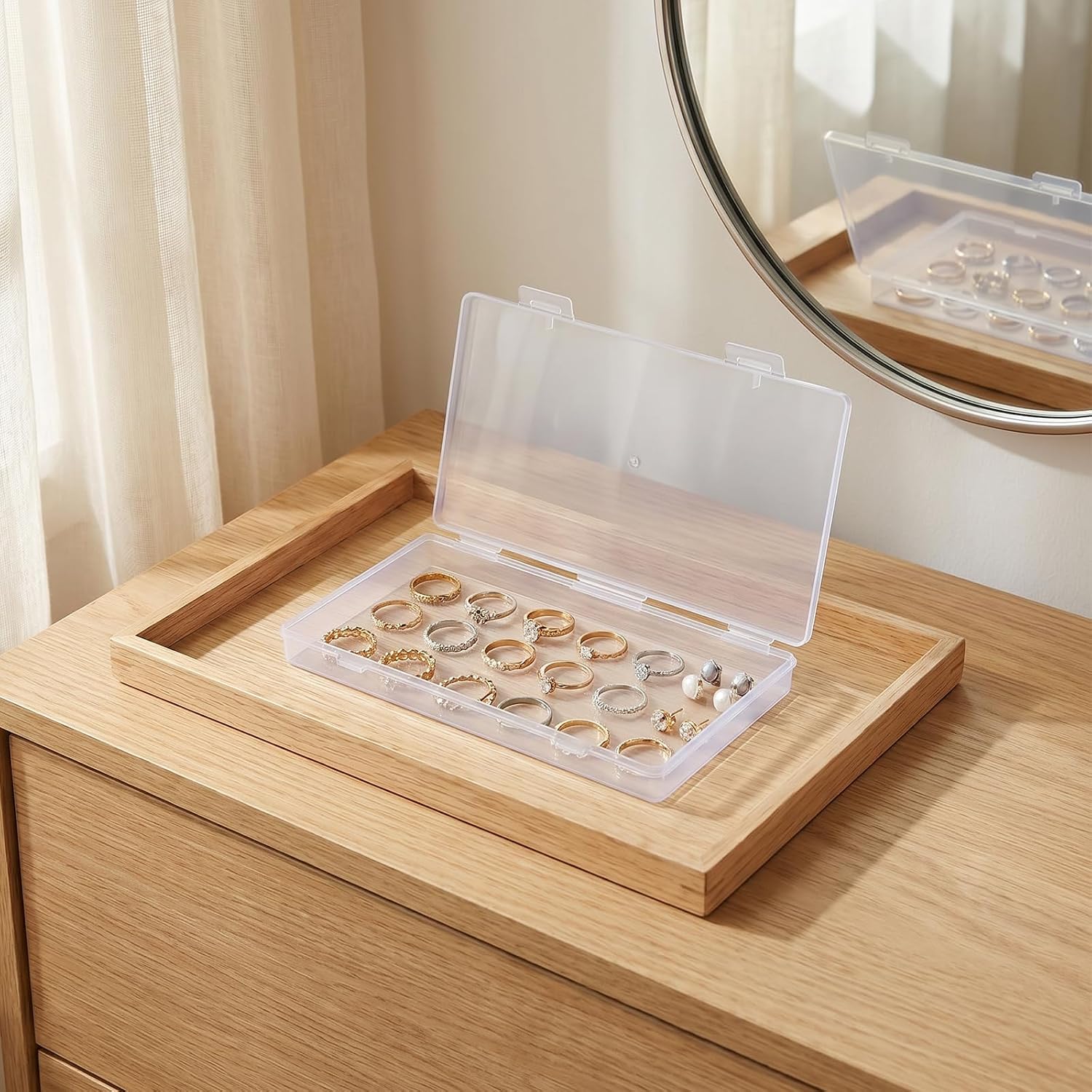 2 PCS Clear Small Plastic Storage Boxes with Hinged Lid
