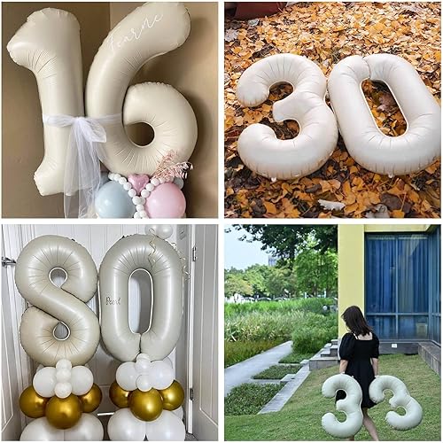 Miniatura 3 de Globos de color blanco crema con el número 17 de 40 pulgadas, globos gigantes de helio de papel de aluminio de 17 pulgadas para decoración de