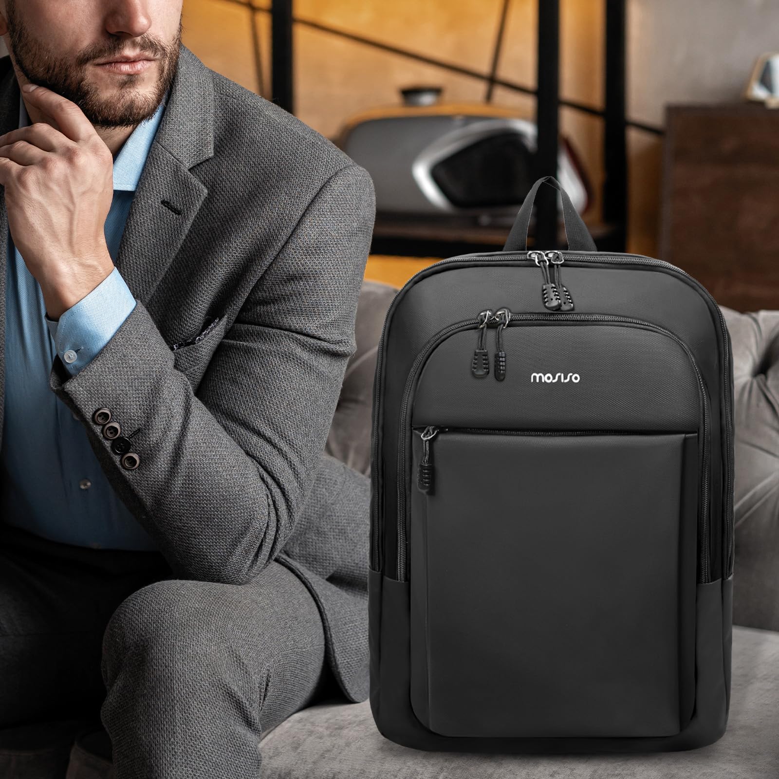 MOSISO 17,3 pollici Zaino per Laptop da Uomo, Sottile, Leggero & Compatto