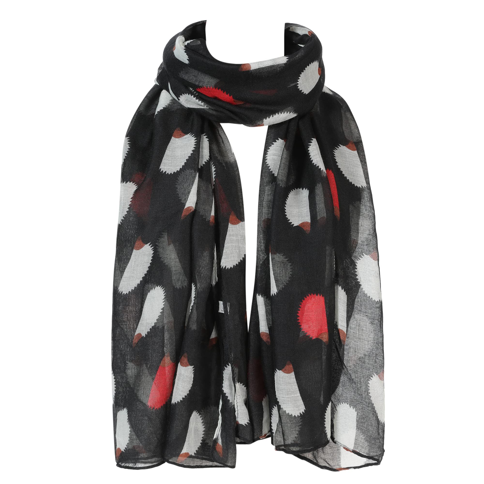 London Scarfs Hedgehog Print Design Lightweight Scarves for Women Large Size Lady Scarf (Black)