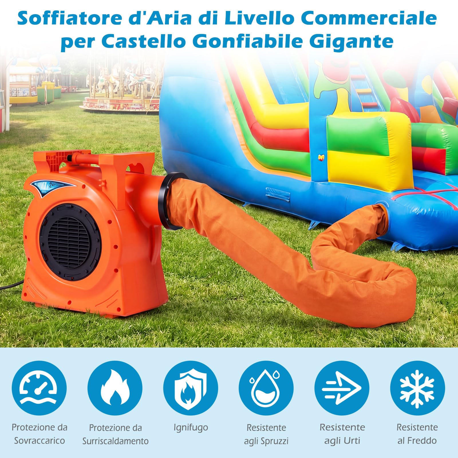 COSTWAY Ventilatore di Aria Commerciale 2300W, Soffiatore per Giochi Gonfiabili con Cavo di Alimentazione e Maniglia Integrata, per Castello Gonfiabile, Scivolo Acquatico e Giochi Gonfiabili