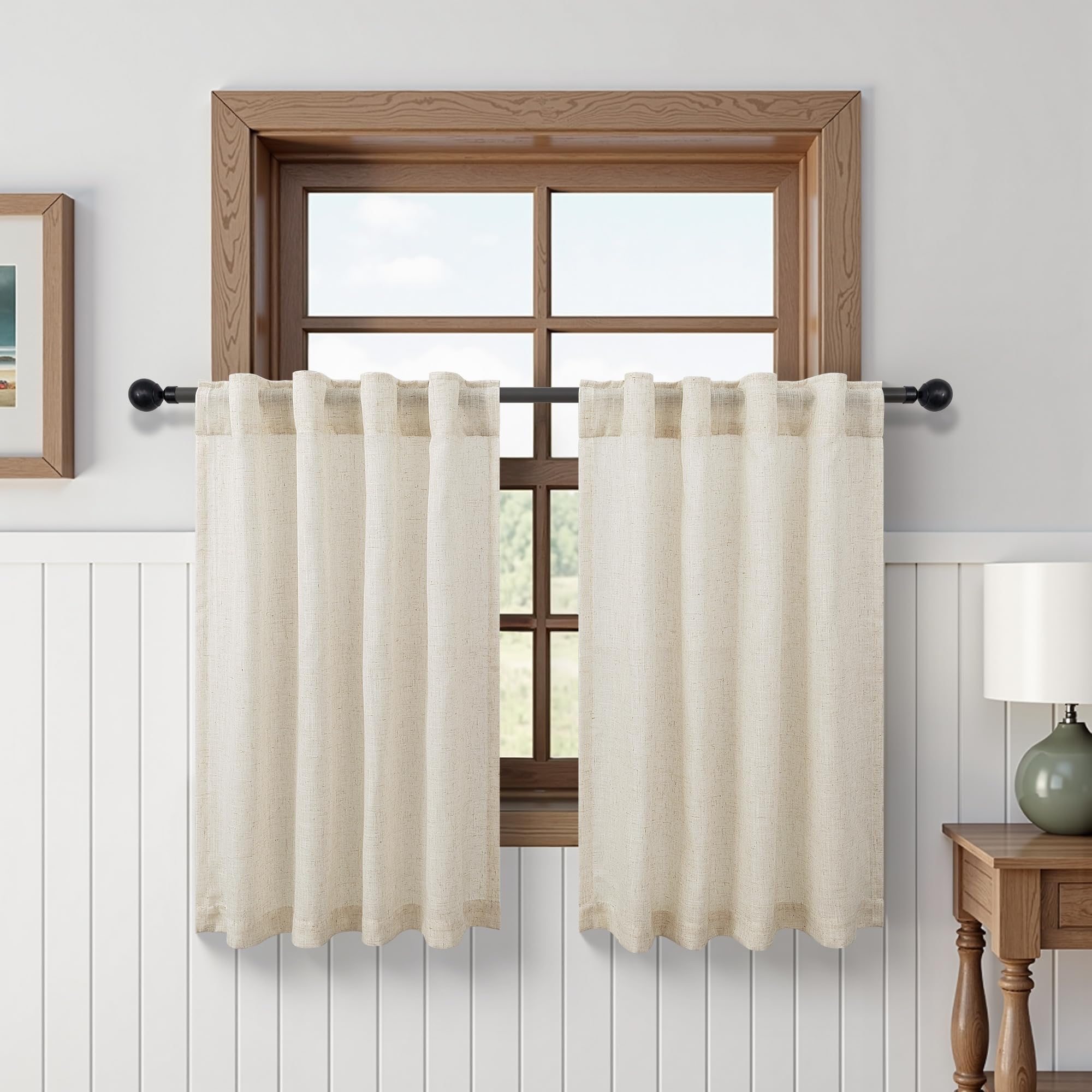 DANCURTON Kitchen Farmhouse Curtains 54 Inch Length 2 Piece Cafe Short Semi Sheer Light Filtering Small Window Curtains for Bedroom Back Door Bathroom