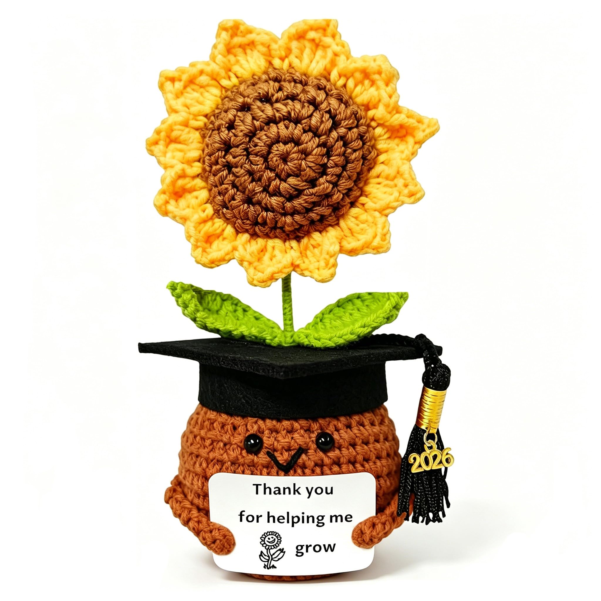 Jollydragon Women's Cute Teacher Gifts For Men, Positive Thank You Gifts For Crochet Sunflower With Thank You For Helping Me Grow, Thank You Teacher Gift For Educators Friends Colleagues Birthday Graduation
