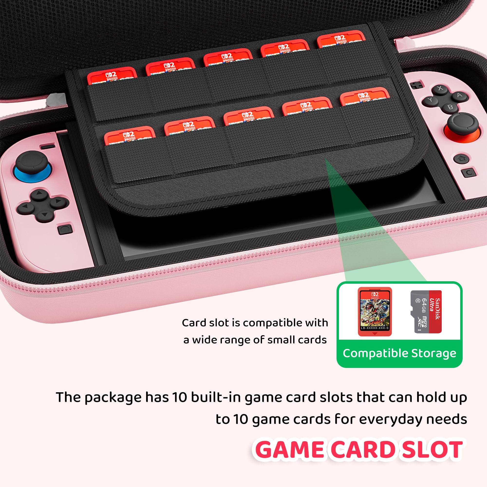 FANPL Paquete de funda rosa para Nintendo Switch 2 (2025) accesorios, funda rígida portátil con piel protectora, protector de pantalla, 2 agarres para el pulgar