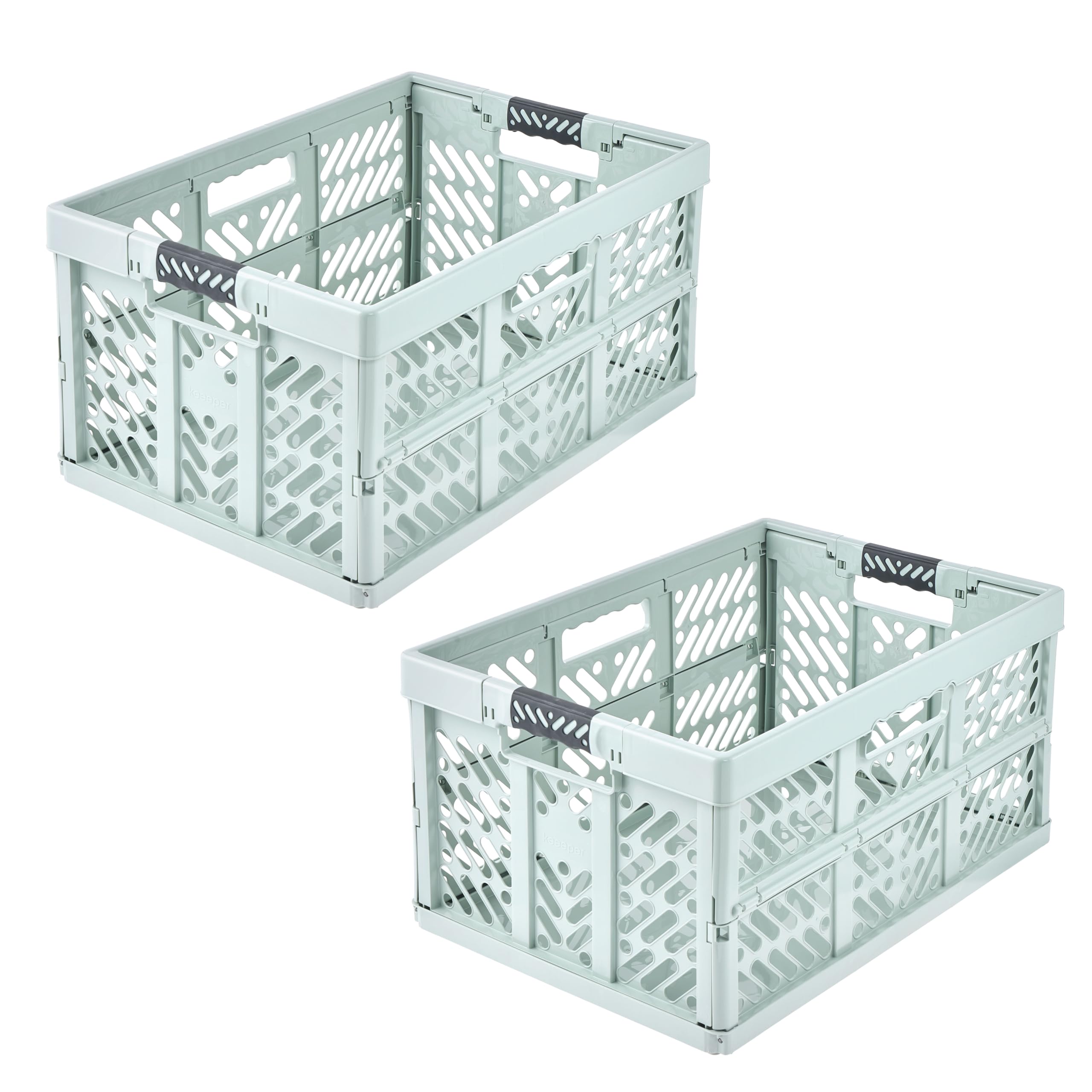 keeeper ben 2x Stabile Profi-Klappbox mit Soft-Touch Griffen, 45 l, Bis 50 kg Tragkraft, Robust und leicht, 54 x 37 x 28 cm, Grün (Soft Green)