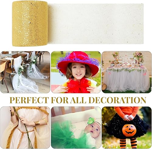 Miniatura 6 de Timgle Tela de tul con purpurina de 6 pulgadas por 100 yardas, rollos de tela de tul, cinta de tul con purpurina y lentejuelas, carrete de tul para