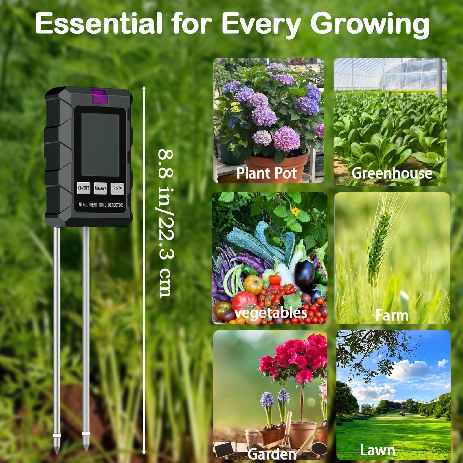 Testeur d'humidité du Sol，Testeur Sol 6 en 1，Hygrometre Plante avec pH Humidité Fertilité du Sol Lumière du Soleil Détection de Température Testeur Humidité Plante， Adapté au Jardinage et Aux Plantes