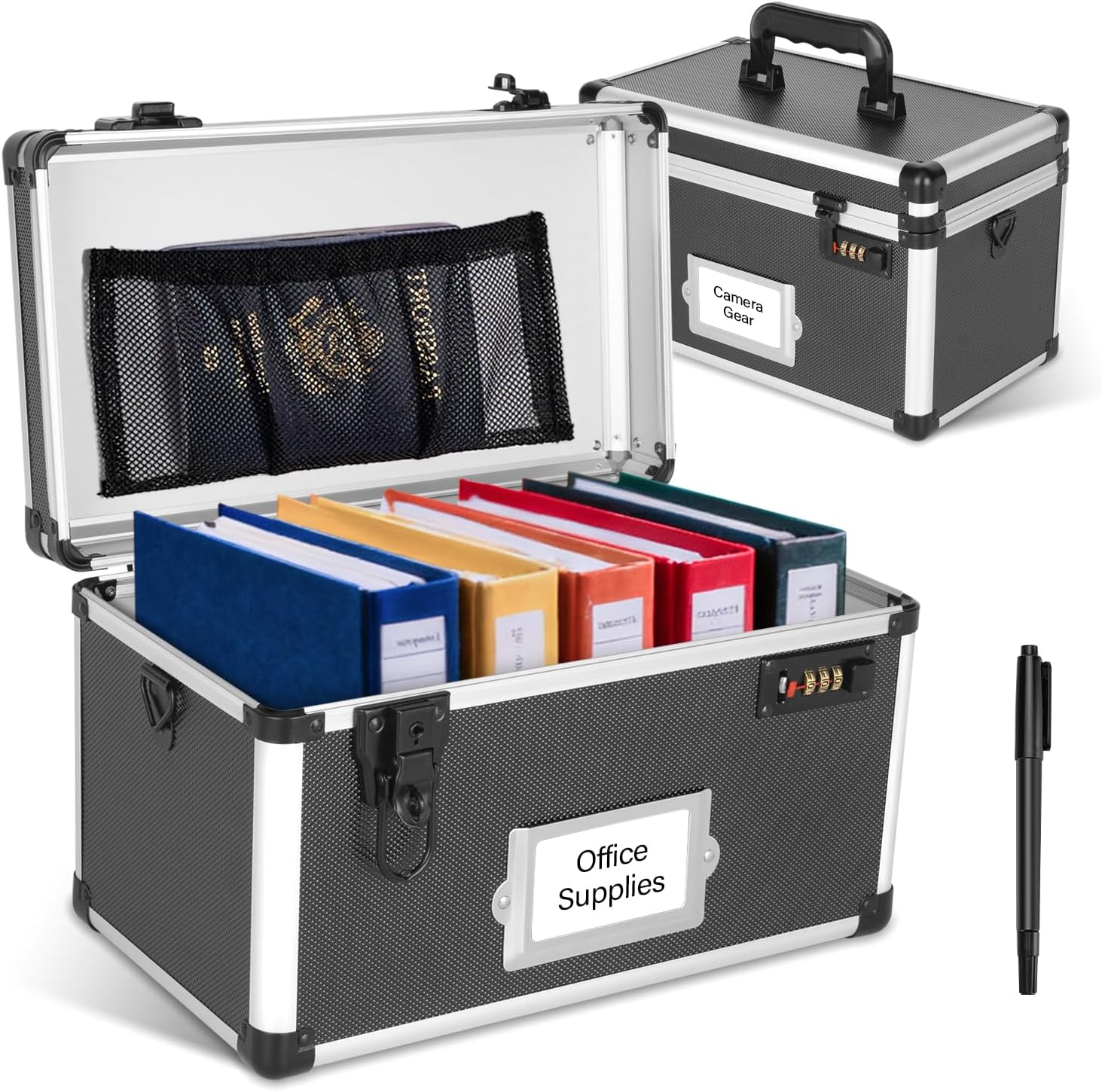 Daul Lock Child-Proof Medicine Box | Portable Medication Storage for Home & Travel - Secure Organizer for Pills, Vitamins, Prescriptions (Elderly, Family, Professionals) 13.4x7.5x8.3 Inch, Black