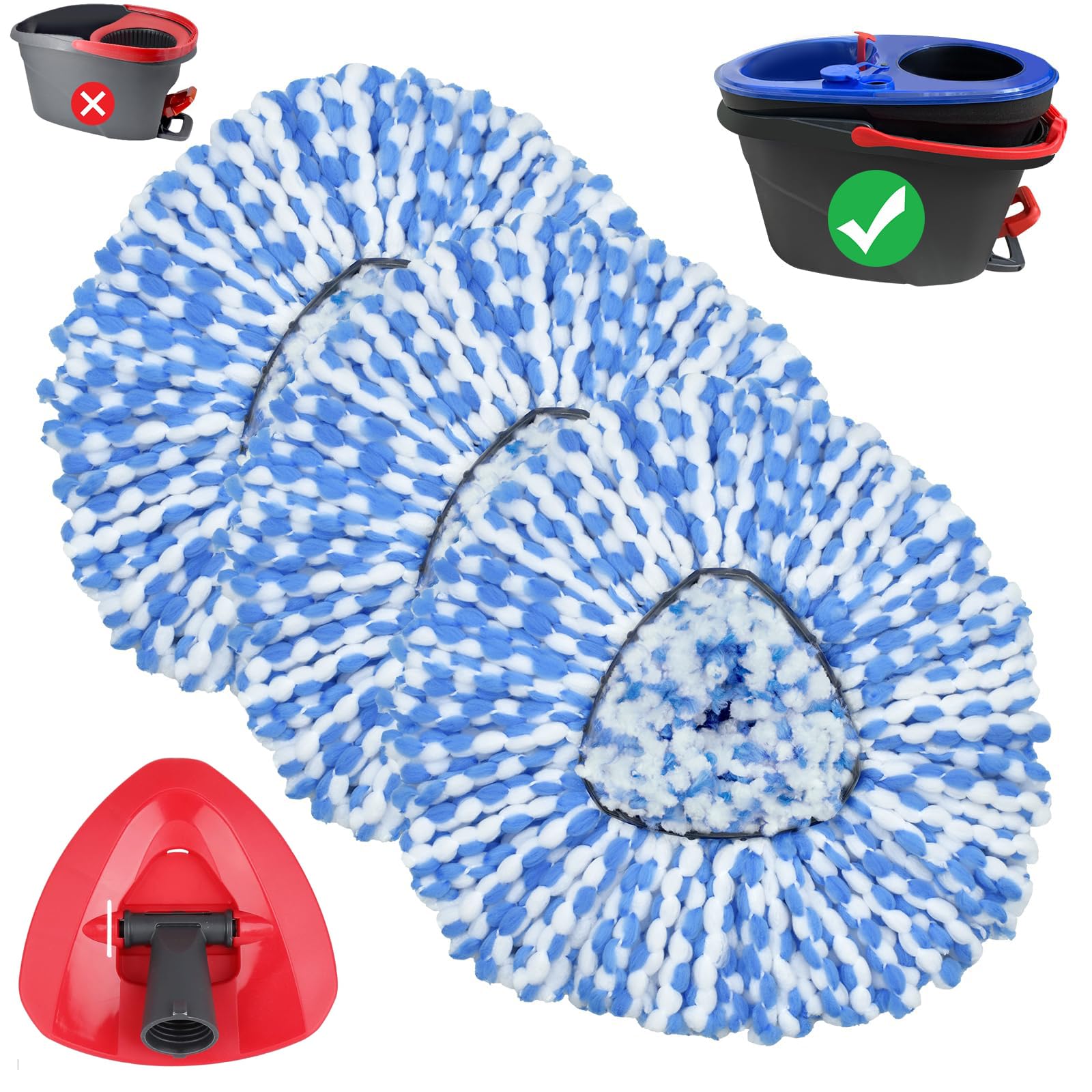 3 Pack Mop Replacement Heads+1PCS Triangle Base Compatible with Vileda | 2 Tank System Mop Head Replacement, Easy Cleaning Refills for Efficient Floor Cleaning(Blue)-image-12