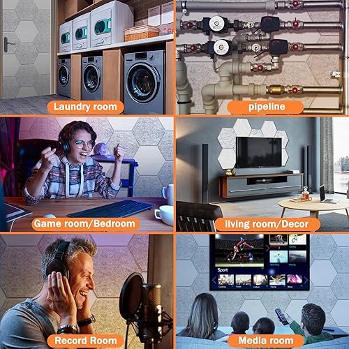 Miniatura 6 de DEKIRU Paquete de 12 paneles acústicos, paneles de espuma a prueba de sonido, hexagonales, autoadhesivos, de 12 x 10 x 0.4 pulgadas, resistentes al