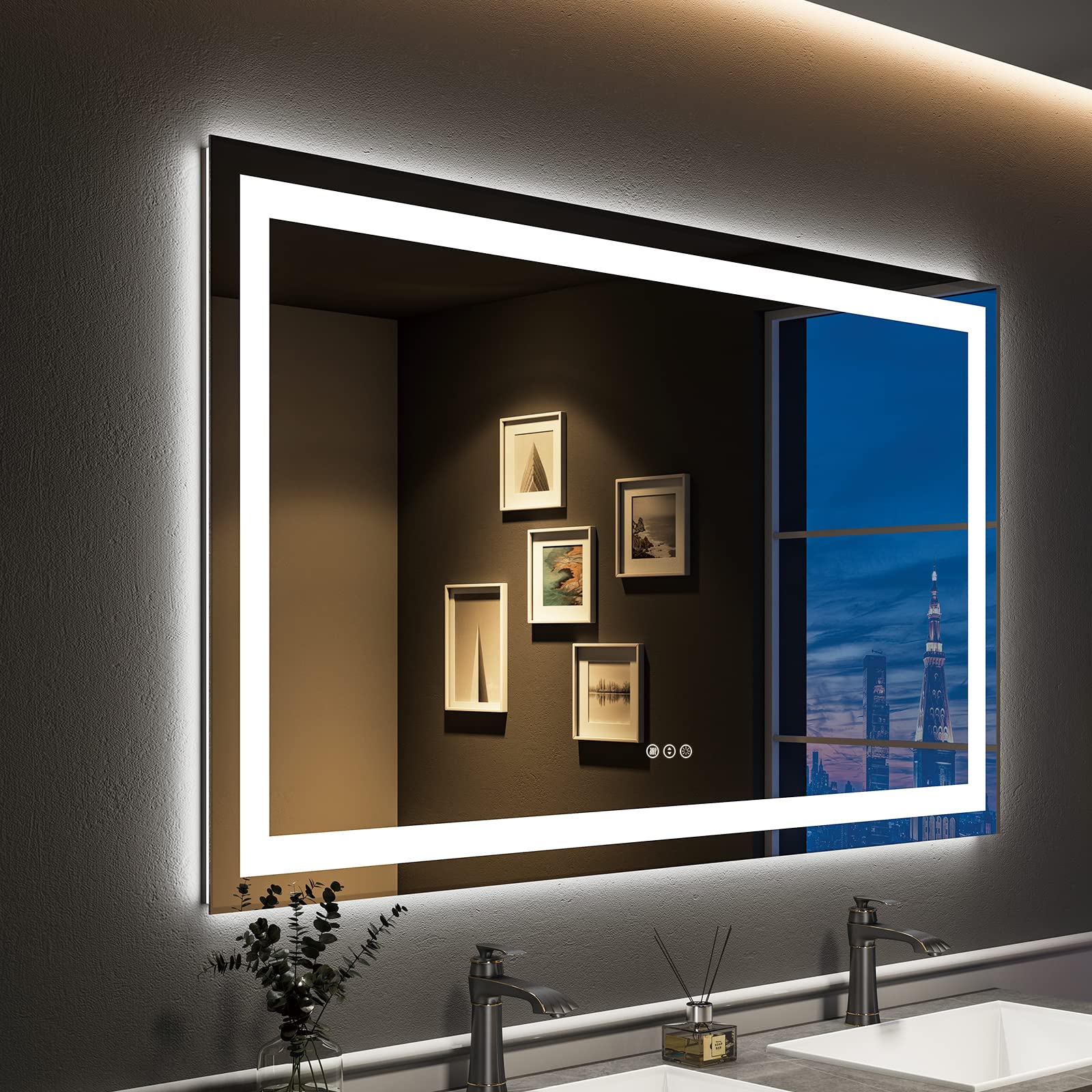 Led Lighted Bathroom Mirror 48x36, Dimmable Vanity Mirror with Lights, Anti-Fog (Backlit and Front Lighted)