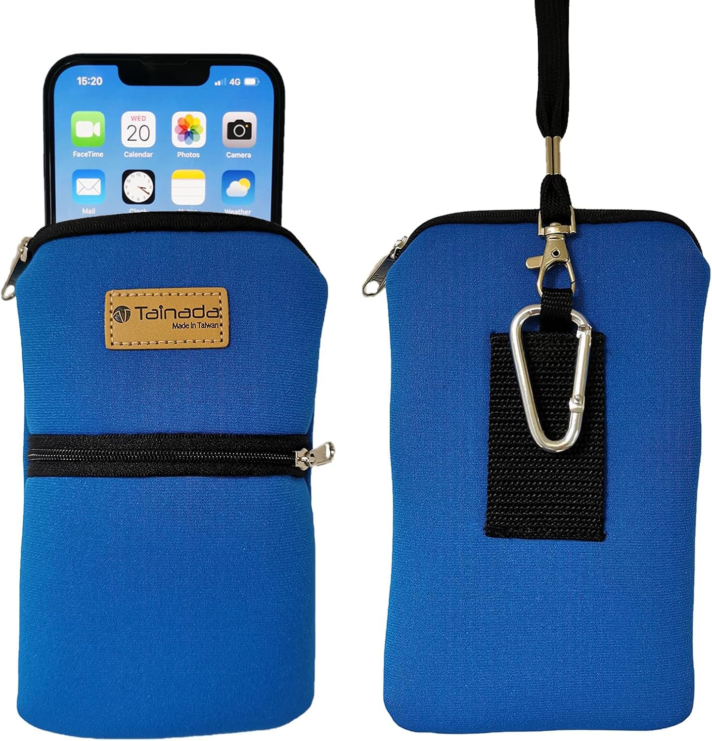 Tainada Men Women Cell Phone Neoprene Shockproof Zipper Sleeve Case Bag Pouch w/Carabiner, Neck Lanyard, Belt Loop Holster for iPhone 17/16 Pro Max, 16/15 Plus, 16e ; Samsung S25+, S24 (Royal Blue)