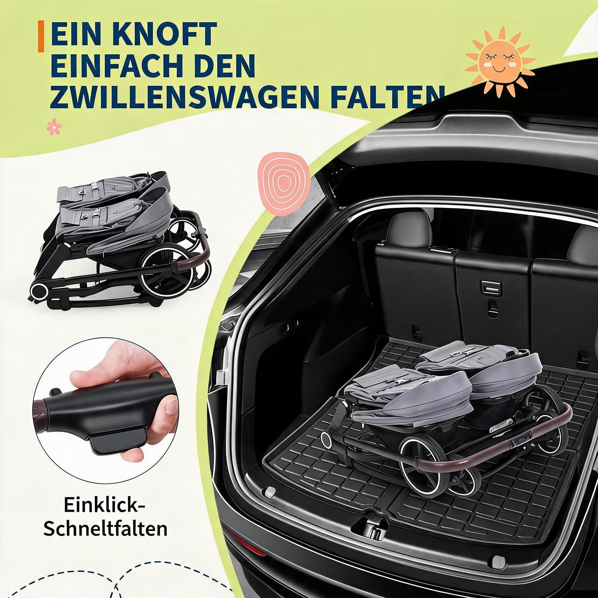 Zwillingsbuggy 0-3 Jahre Leicht Handlich Doppelkinderwagen Sonnenschutzsegel Double Pushchair