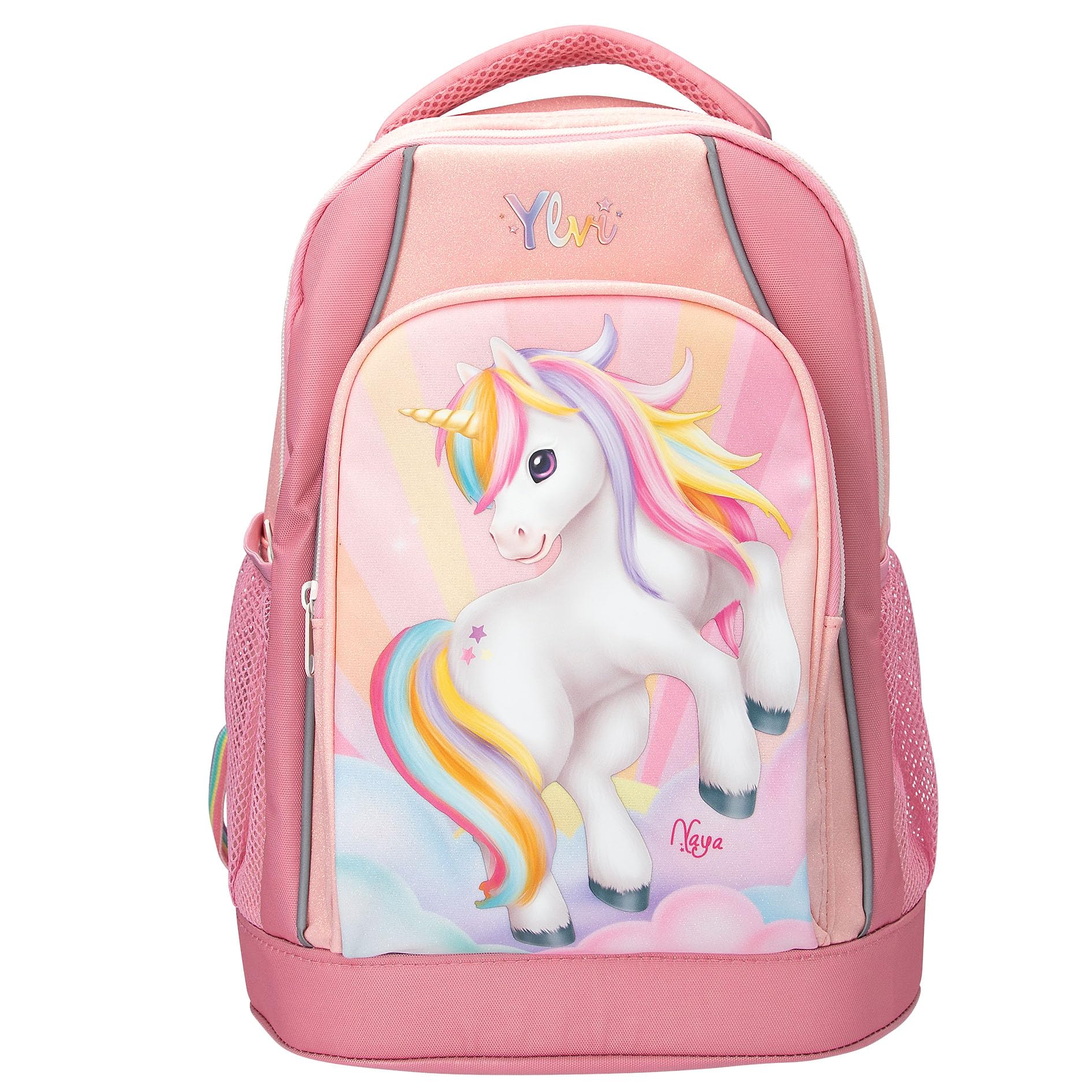 Depesche 14038 Ylvi Sugar Pop School Backpack in Pink with Unicorn Motif and Glittering Details, School Bag with Adjustable Straps