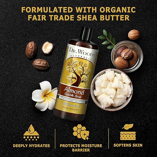 Miniatura 4 de Dr. Woods Jabón líquido de castilla de almendras – Jabón de Castilla con aceite de almendras puro, gel de baño para hombres y mujeres, manteca de