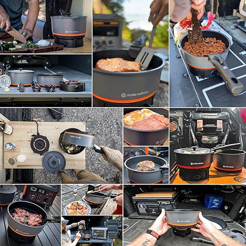 Miniatura 7 de Nomad Cooking System, Electric Camping Stove 200-1000W with Pan & Pot, 120V Portable Outdoor Cooking Gear Set, Windproof Cookware for RV, EV,