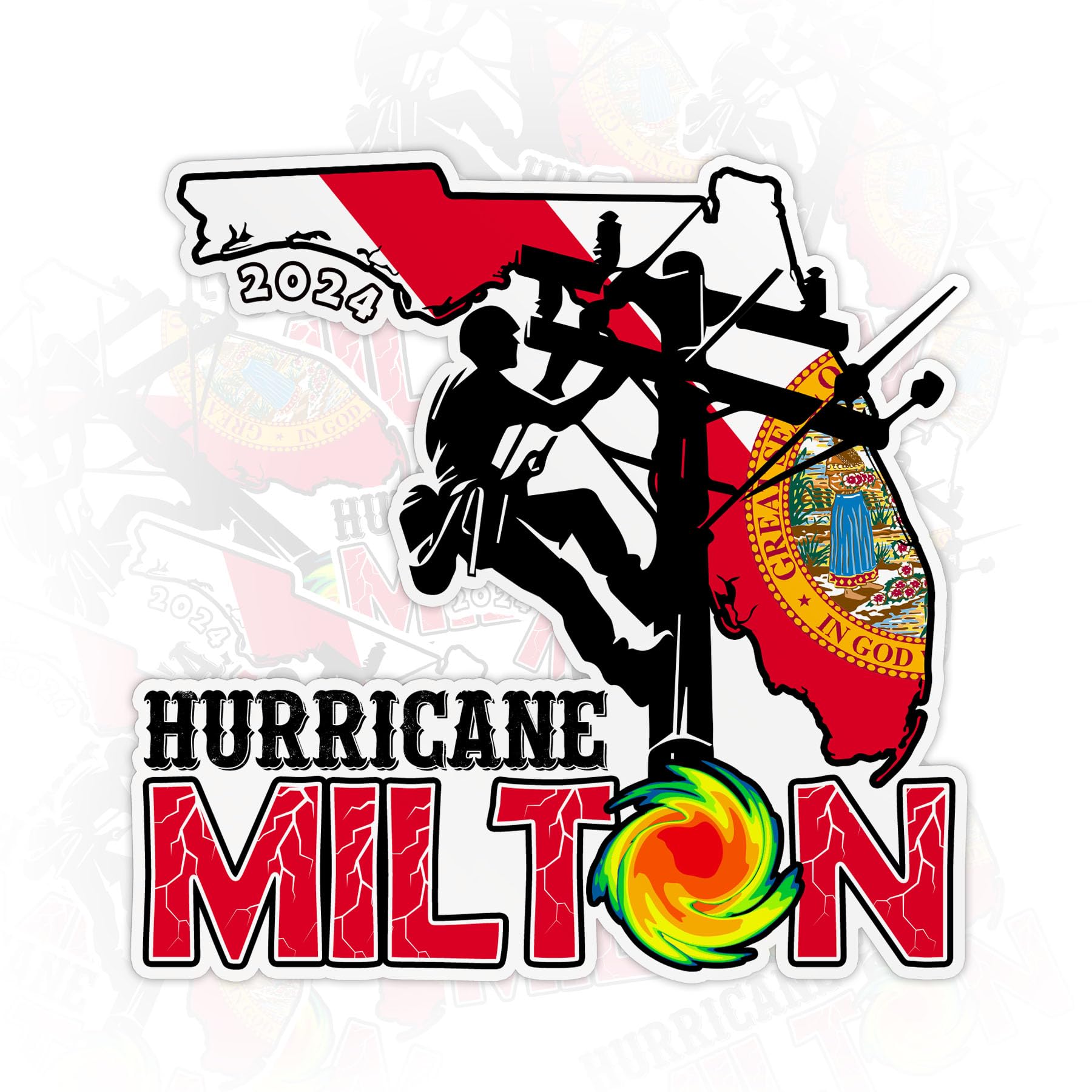 2024 Hurricane Milton Lineman Hard Hat Sticker Tropical Storm Florida Waterproof Vinyl Sticker for Helmet Laptop Water Bottle Bumper Stickers for Men Women