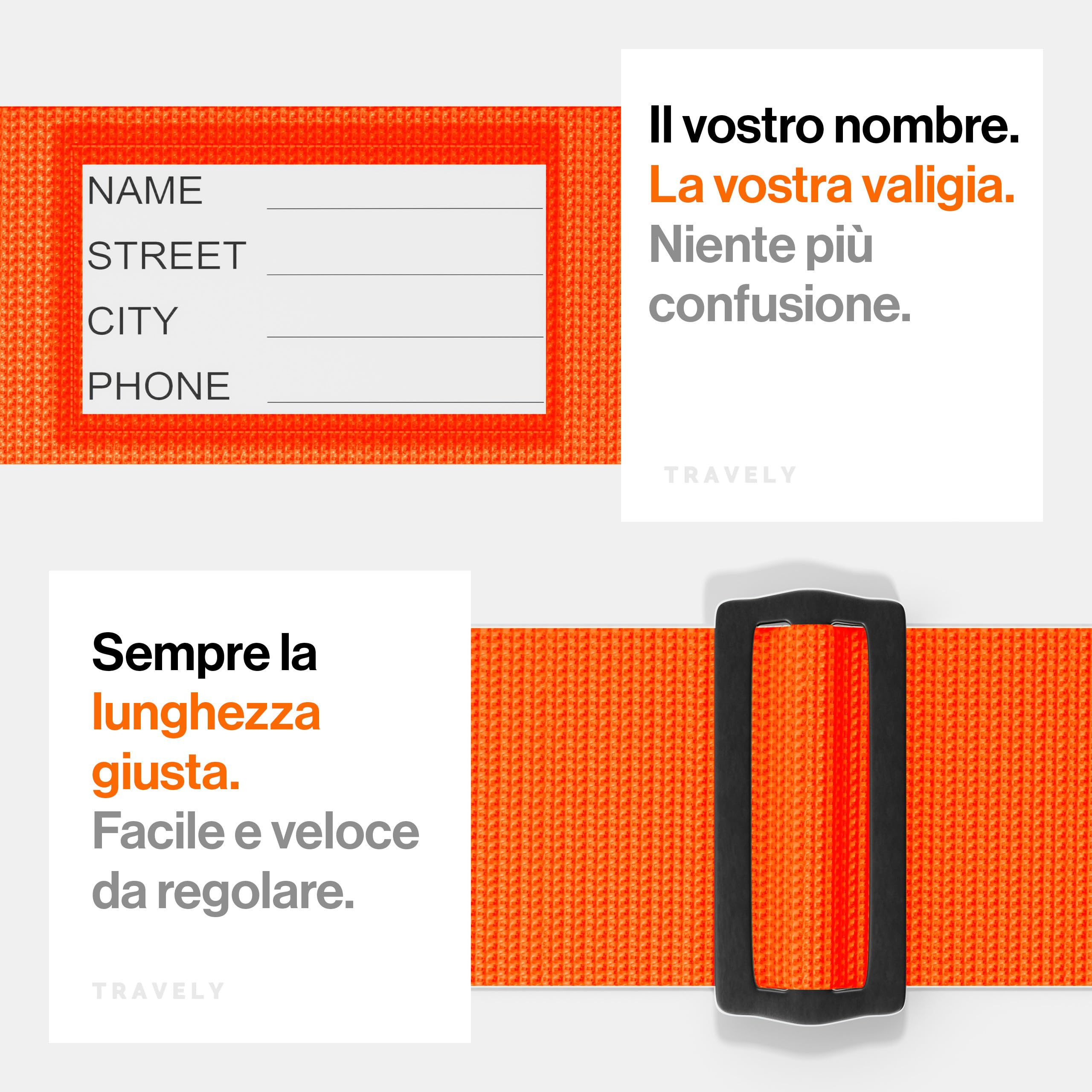 Cinghia Per Bagagli OHYER | Cintura Sicurezza Valigie Regolabile Arancione
