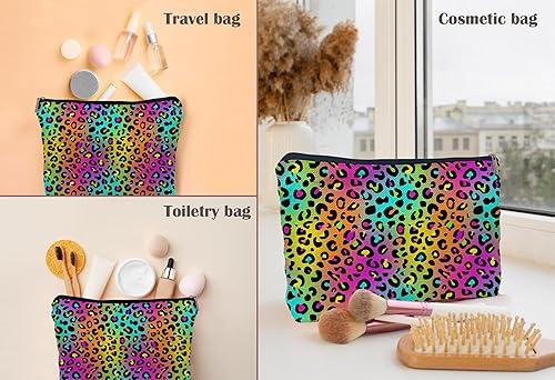 Miniatura 4 de Lacosu Bolsa de maquillaje con estampado de leopardo neón colorido, bolsa de cosméticos, bolsa con cremallera, bolsas de tocador, regalos con