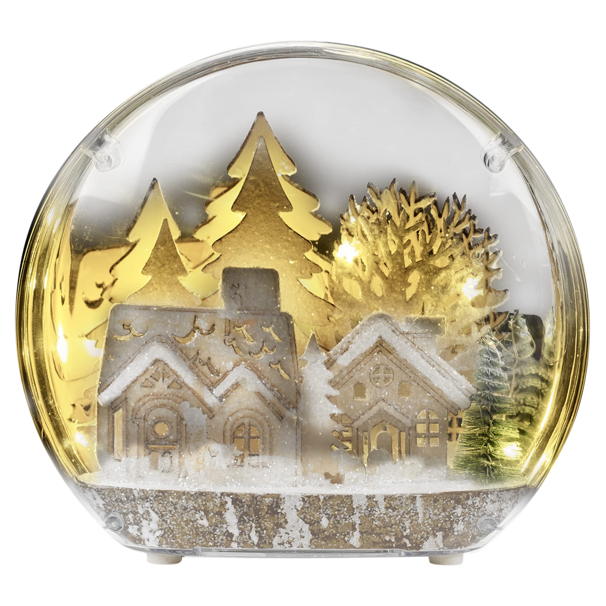 URBNLIVING 22cm Decorative Oval Wooden Dome Christmas Xmas Scene Decoration With LED Light