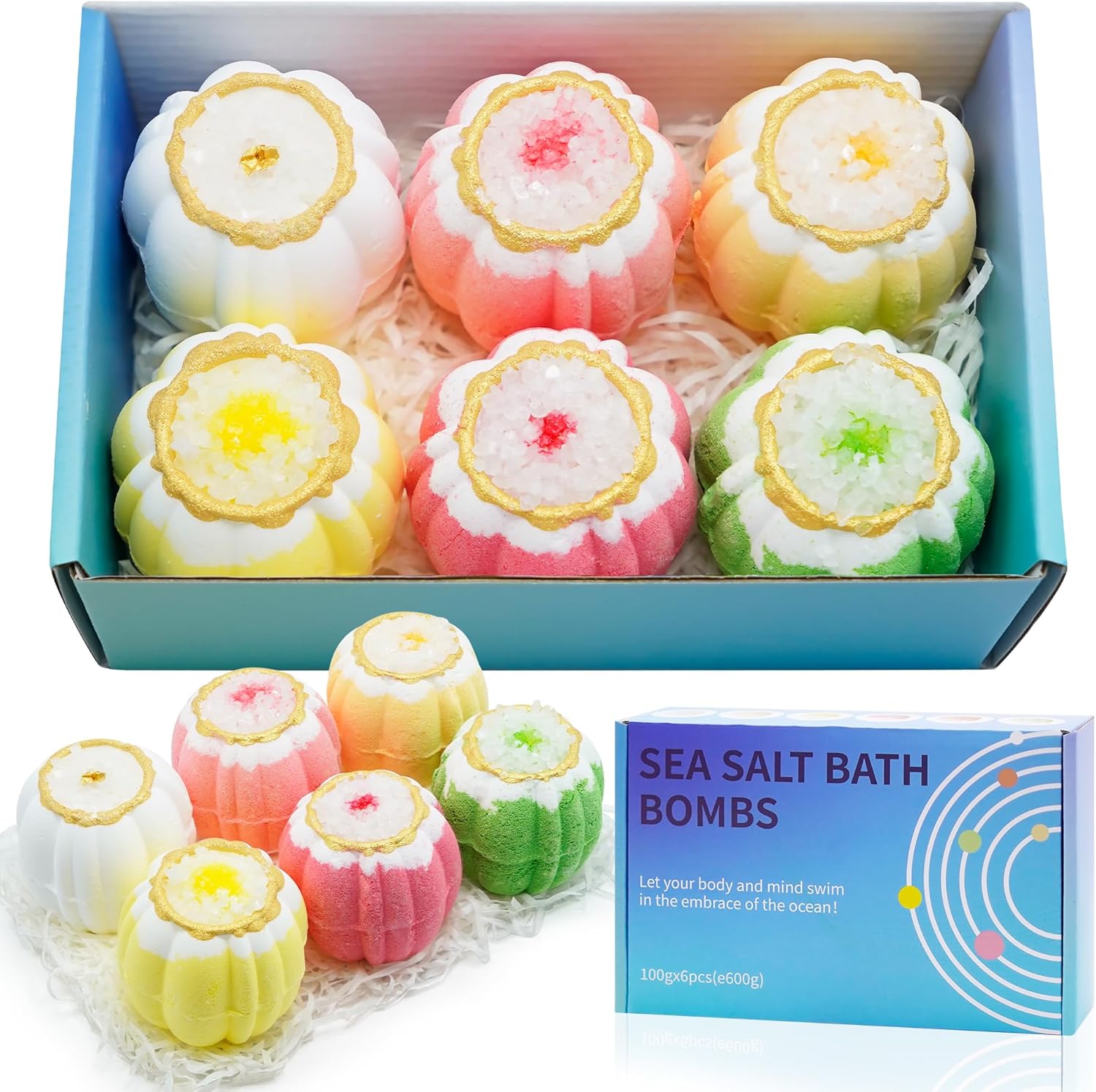 Bath Bombs Gift Set,6pcs Handmade Fizzies, Shea & Coco Butter Dry Skin Moisturize, Perfect for Bubble Spa Bath,Birthday Mothers Day Hallows’ Day Gifts idea for Her