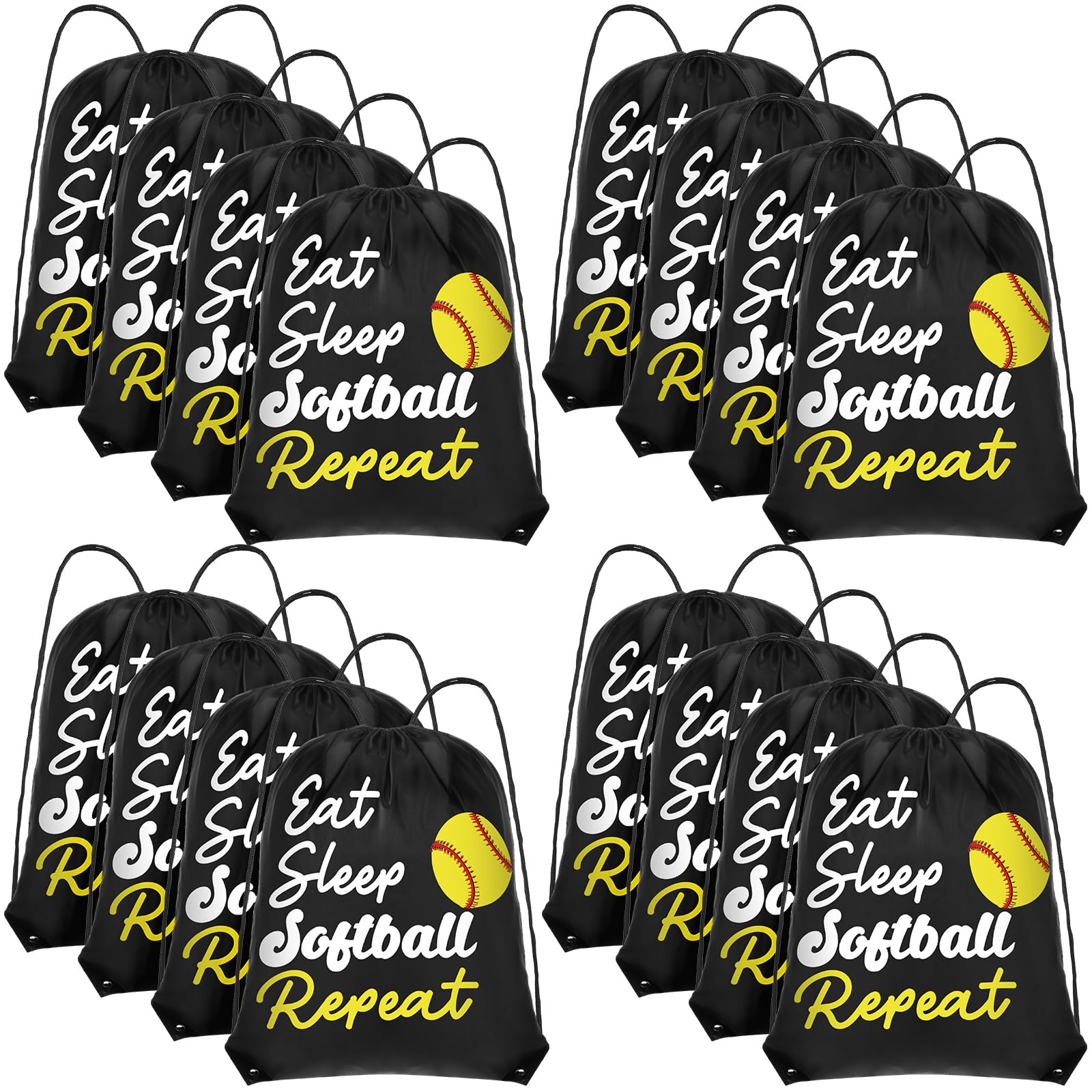 Windyun 16 Pcs Ball Drawstring Backpack Bulk Lightweight Draw String Bags Cinch Bags Drawstring Cinch Sack Tote(Softball)