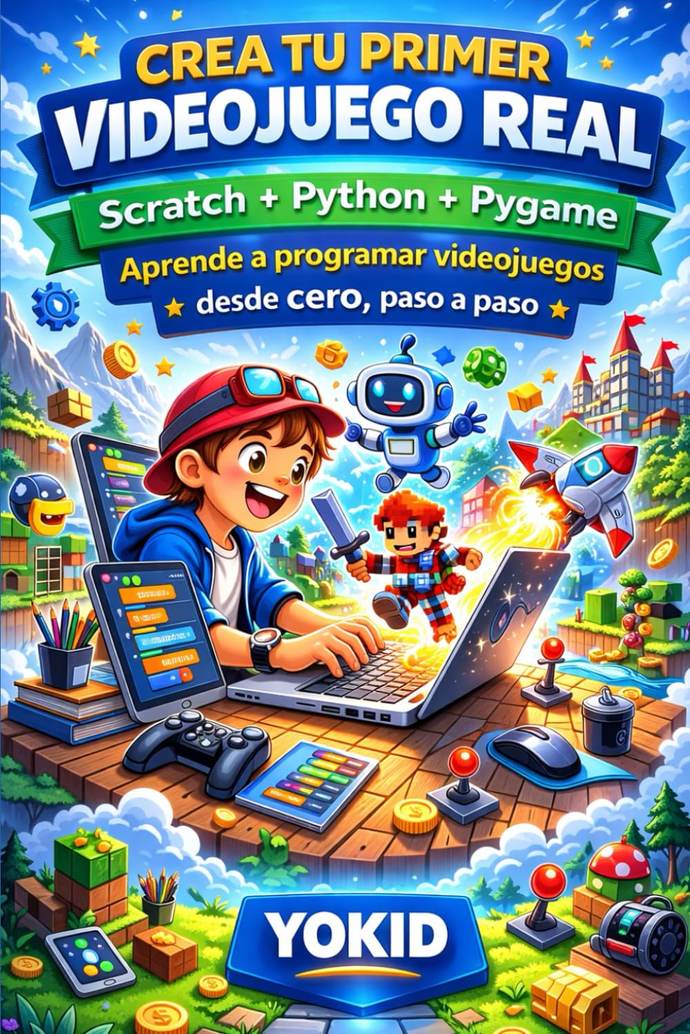CREA TU PRIMER VIDEOJUEGO REAL: Scratch + Python + Pygame Aprende a programar videojuegos desde cero, paso a paso