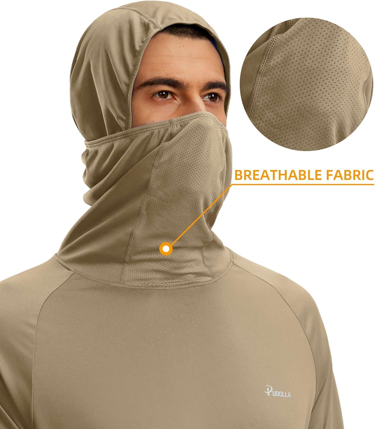 Pudolla Men's Sun Protection Hoodie UPF 50+ Fishing Hiking Shirt UV Shirts with Mask for Men Long Sleeve Lightweight - Image 4
