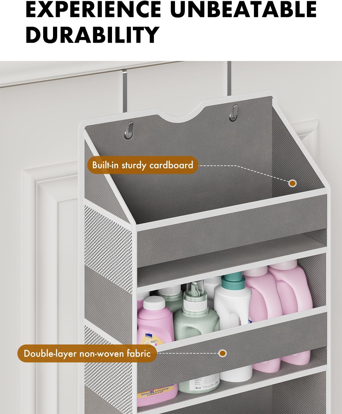 Over The Door Organizer, Hanging 6-Shelf Storage Organizer with 50lb Heavy Duty Perfect for Bathroom Closet Nursery Bedroom (Grey,1 Pack) - Image 5