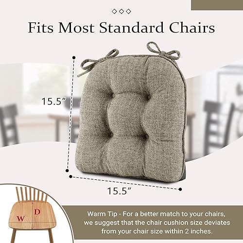 Miniatura 6 de Wellsin Cojines para sillas de comedor, paquete de 2 unidades, 15.5 x 15.5 pulgadas, cojines para sillas de cocina con lazos y respaldo