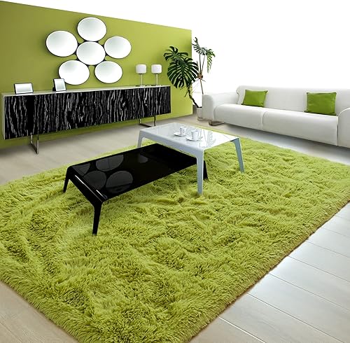 Miniatura 5 de Noahas Alfombra verde esponjosa para sala de estar, alfombra de área de 5 x 8 pies, alfombra de felpa gruesa, alfombras peludas para dormitorio,